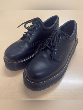Dr. Martens 8053 Quad Leather Platform Derby Shoes Black Size 8